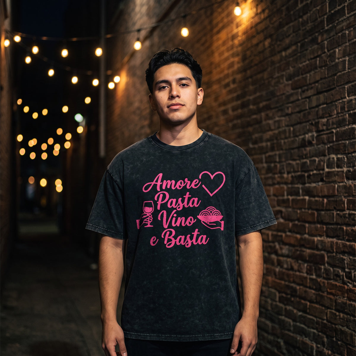 Amore Pasta tee — big front print, street style
