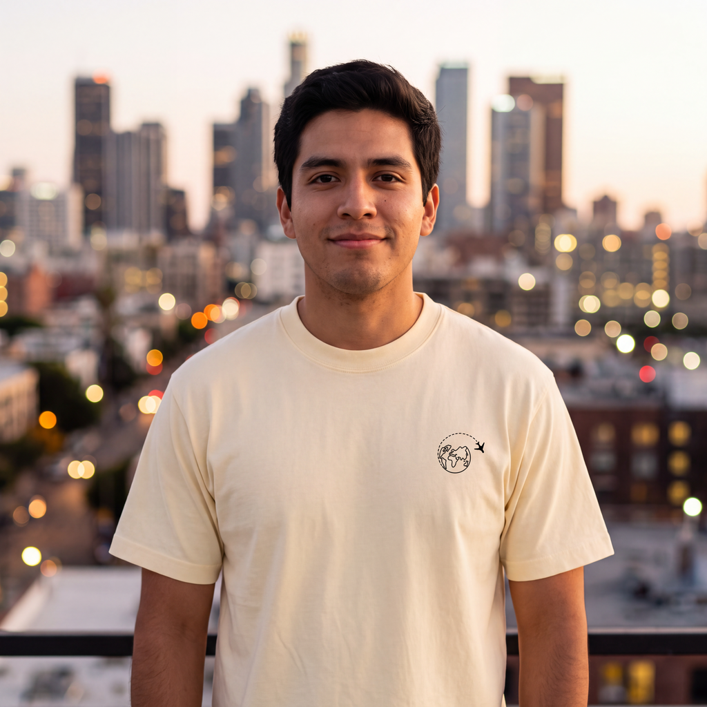 Plane World tee — chest logo